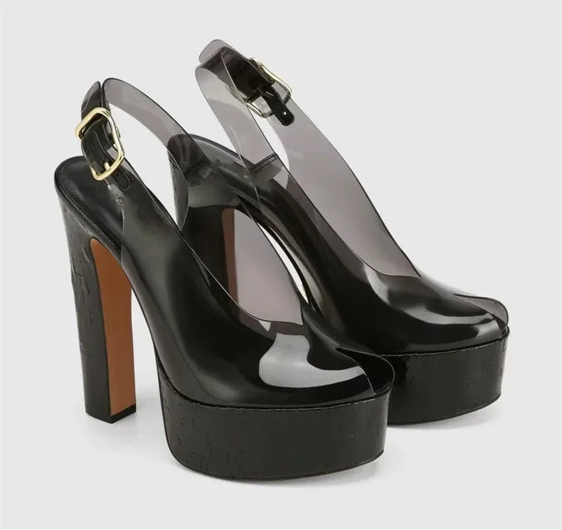 Transparent Upper Square Heels Sandals