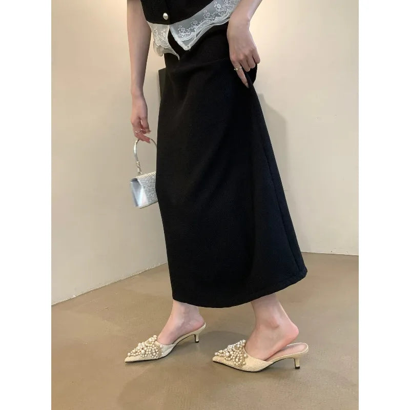 String Beads Pointed Toe Mules Shoes