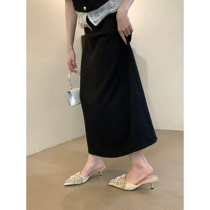 String Beads Pointed Toe Mules Shoes