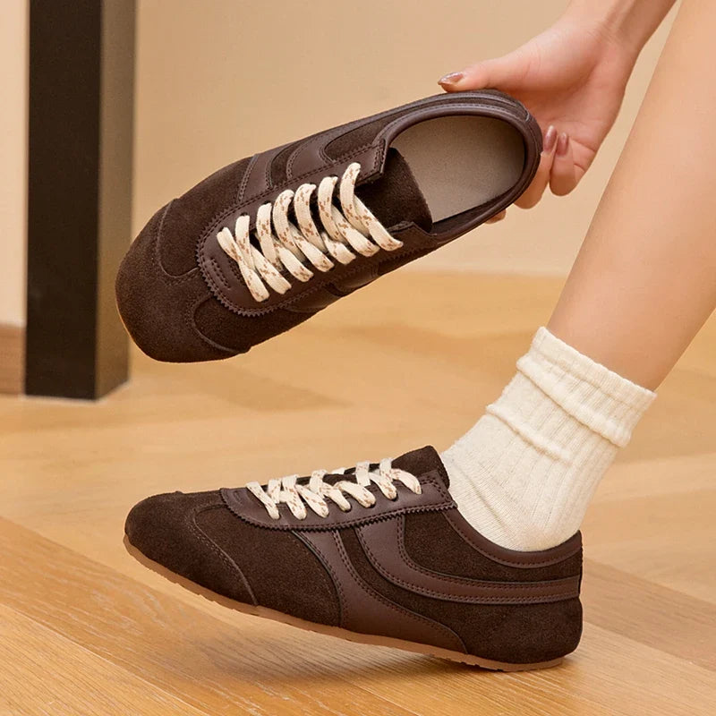 Solid Genuine Leather Lace-up Sneakers
