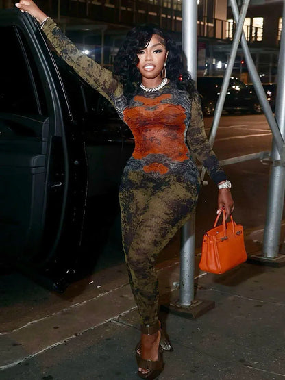 Tie-Dye Print O-Neck Jumpsuit