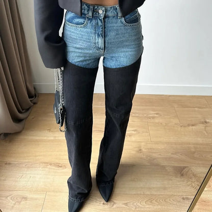 Blue & Black Patchwork Jeans
