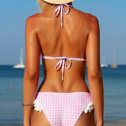 Summer Lace Trim Plaid Two-Piece