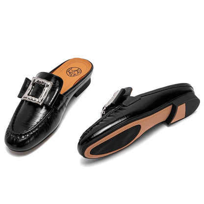 Square Appliques Leather Mules Shoes