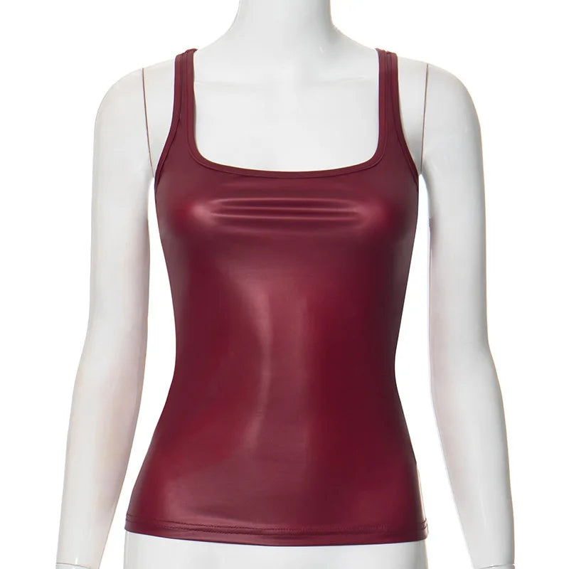 Square Collar Solid Tank Top