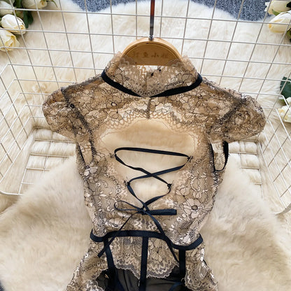 Floral Embroidery Hollow-Out Teddies