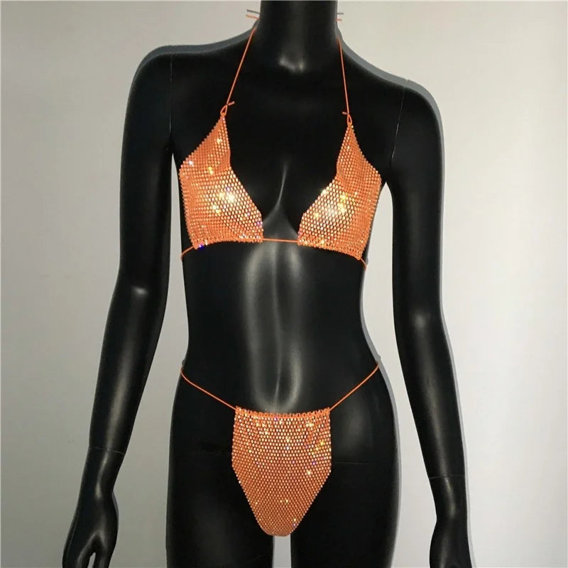 Sparkling Rhinestone Sheer Two Piece