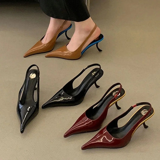 Patent Leather Pointed-Toe Slingback Shoes