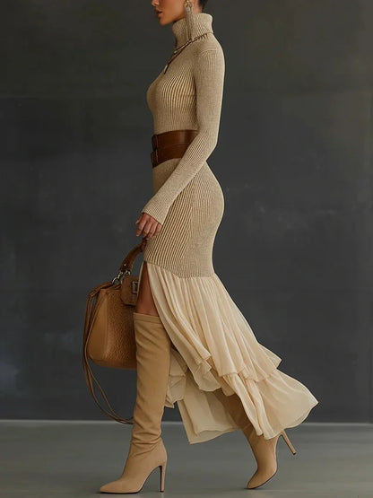Knitted Turtleneck Bodycon Maxi Dress
