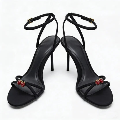 Black Ankle Strap Thin Heels Sandals