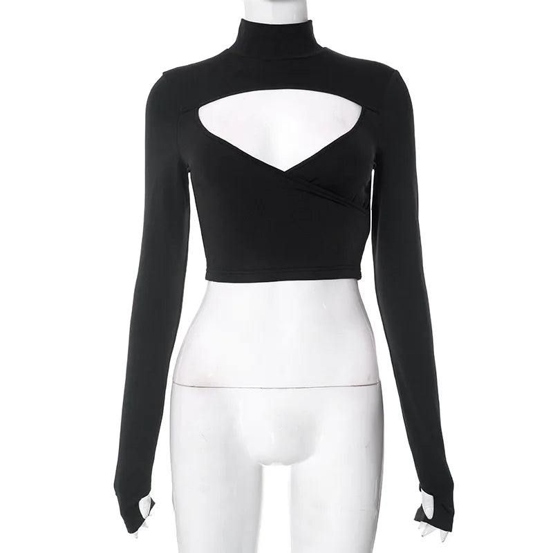 Hollow Out Long Sleeve Crop Top