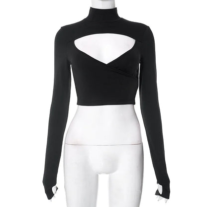 Hollow Out Long Sleeve Crop Top