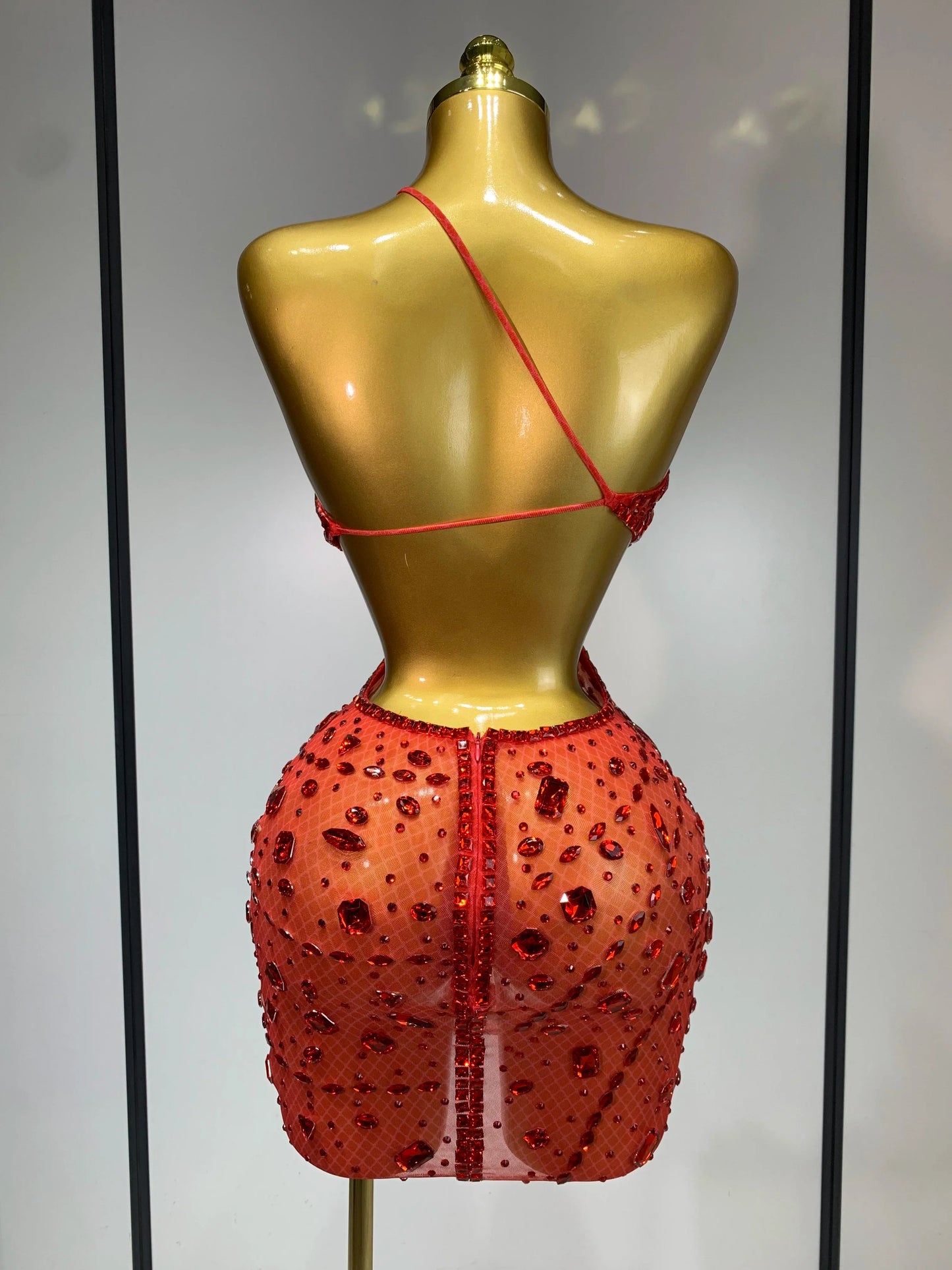 Rhinestone Cut-Out Backless Mini Dress