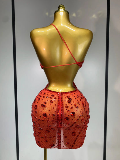 Rhinestone Cut-Out Backless Mini Dress