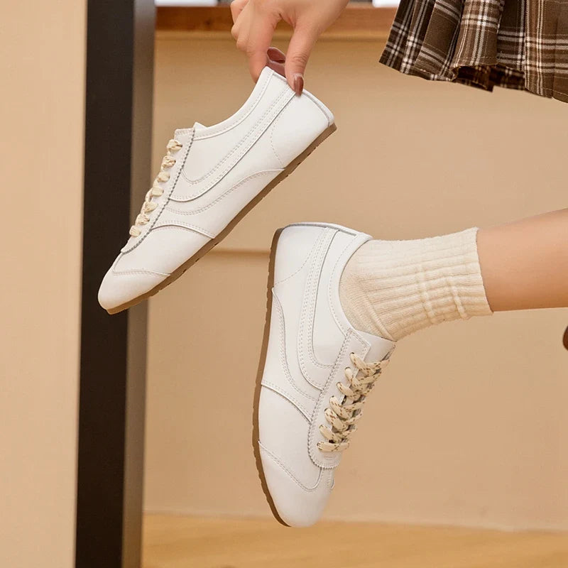 Solid Genuine Leather Lace-up Sneakers
