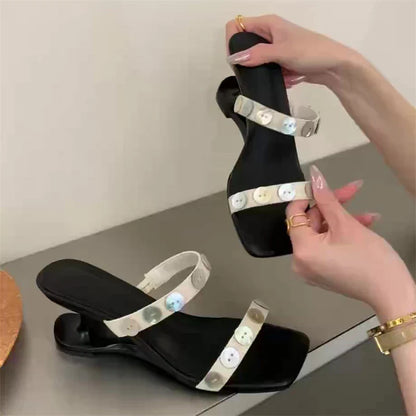 Button Hollow Unique Pump Sandals