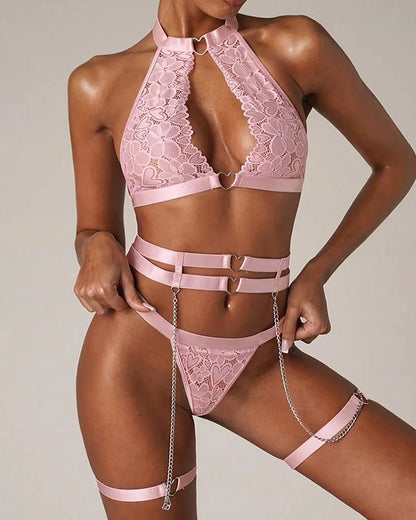 Chain Floral Halter Neck Lingerie