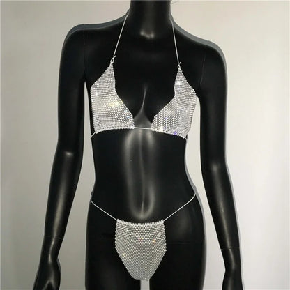 Sparkling Rhinestone Sheer Two Piece