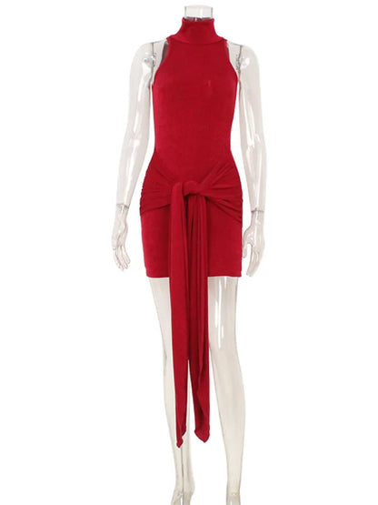 Solid Halter Turtleneck Mini Dress