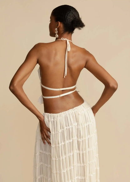 Sheer Lace Up Ruched Skirt Set