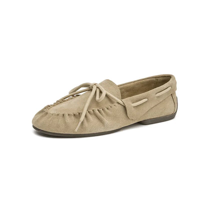 Bow Tie Solid Suede Flat Loafers