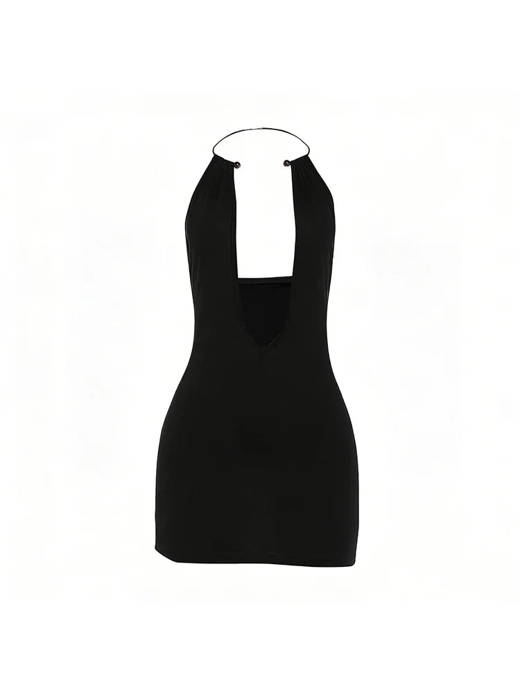 Sexy Backless Metal Ring Mini Dress