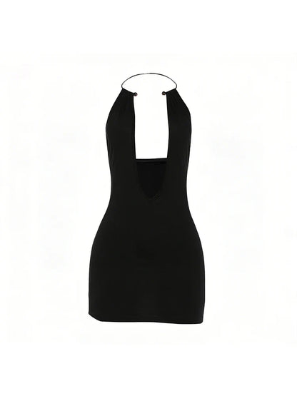 Sexy Backless Metal Ring Mini Dress