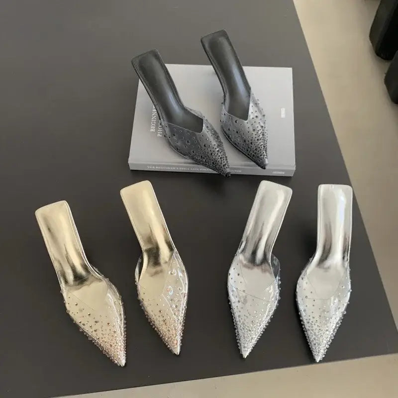 Rhinestone Transparent Mules Pump Shoes