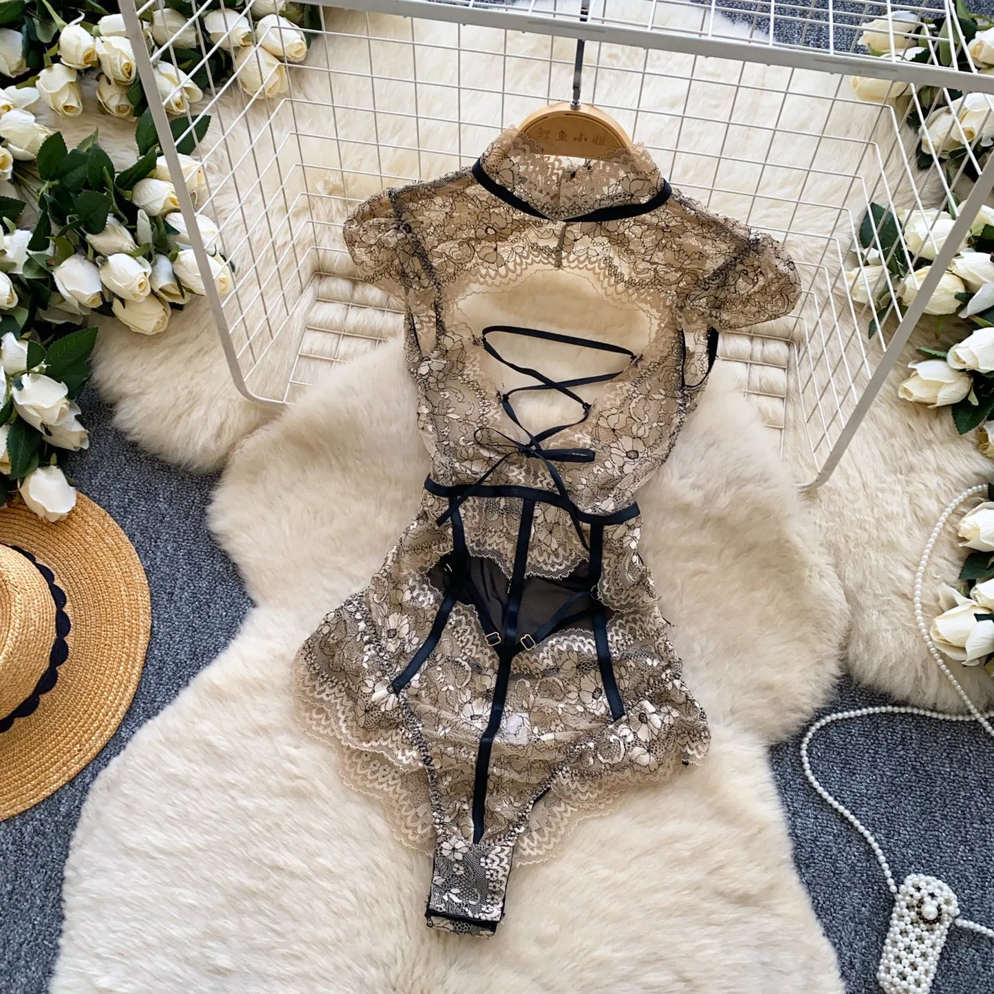 Floral Embroidery Hollow-Out Teddies