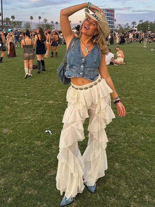 Irregular Ruffles High Waist Pants