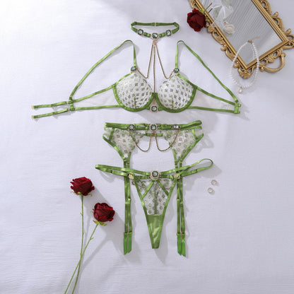 Sheer Green Embroidery Lingerie