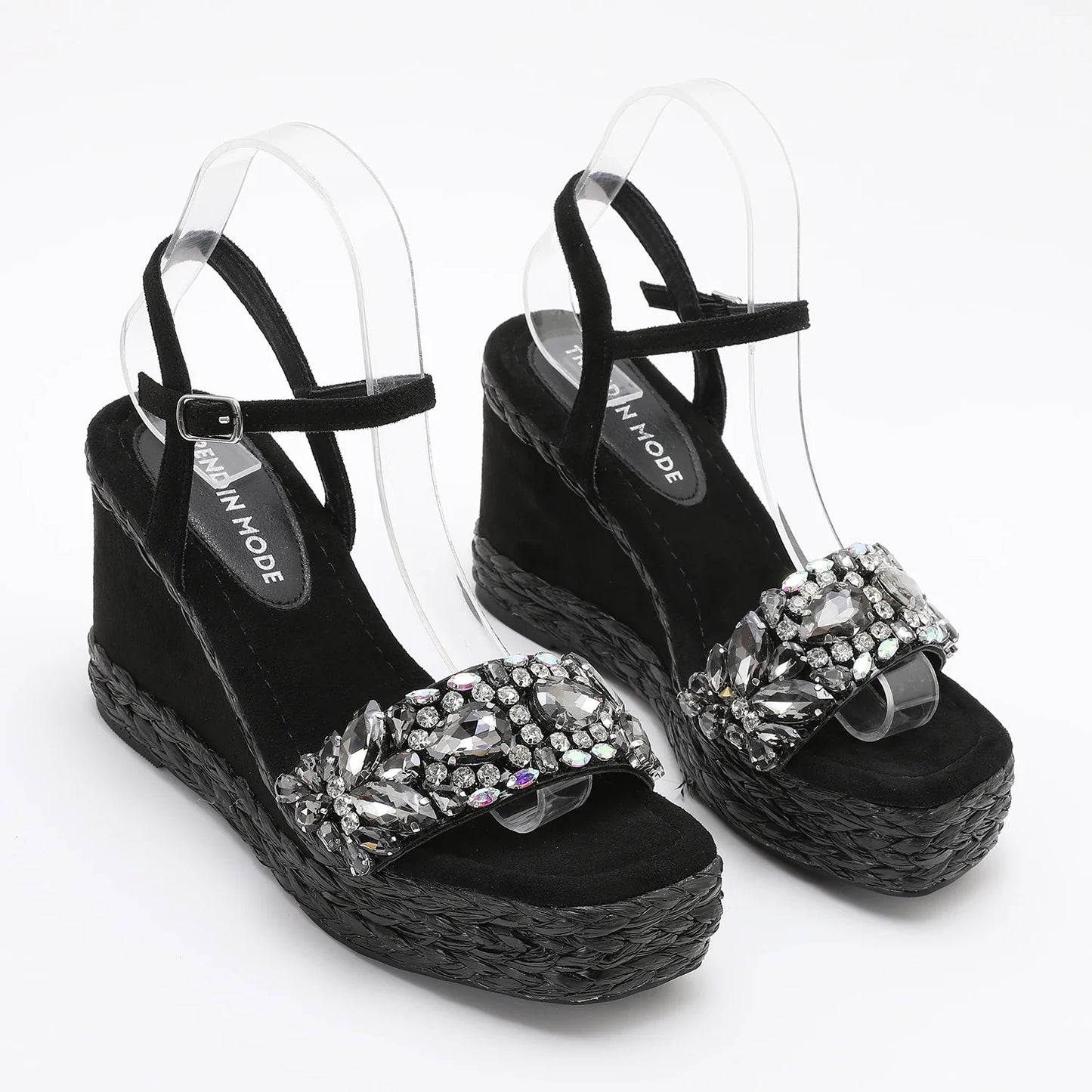 Rhinstones Velvet High Wedges Sandals