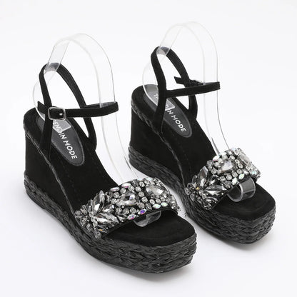 Rhinstones Velvet High Wedges Sandals