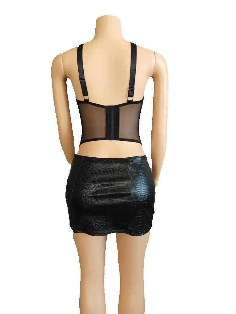 Halter Hollow Backless Irregular Skirt Set