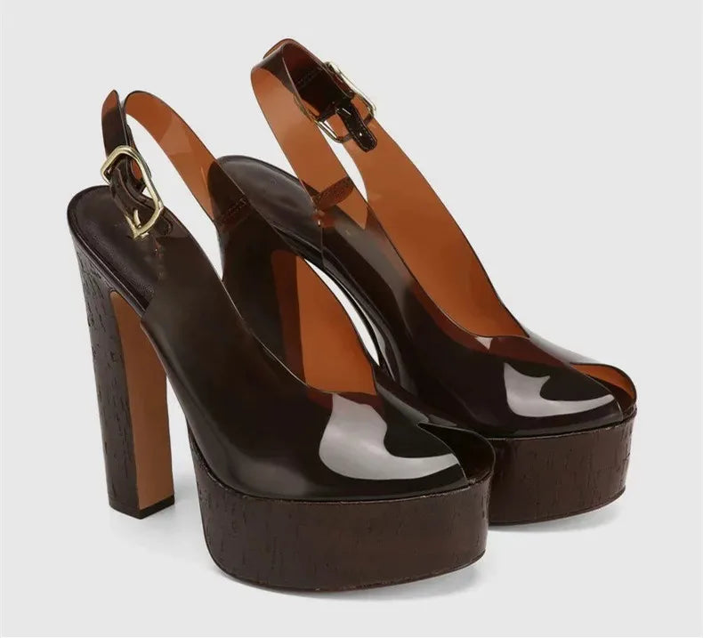 Transparent Upper Square Heels Sandals