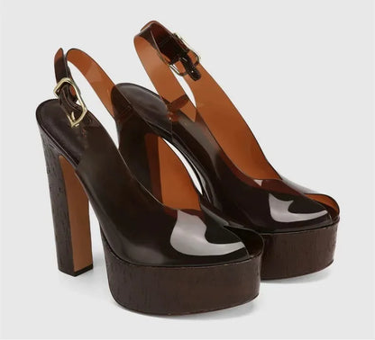 Transparent Upper Square Heels Sandals