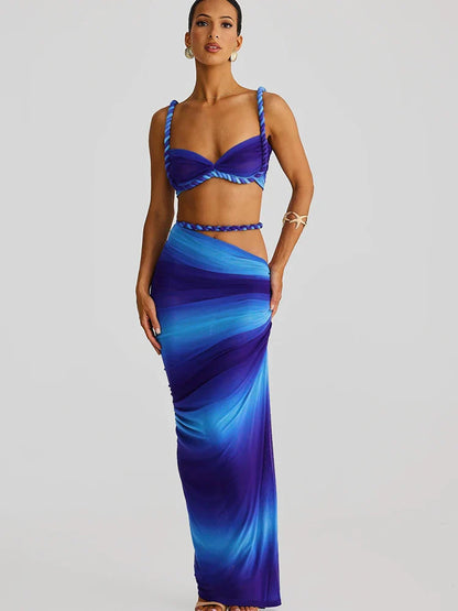 Slim Fit Halter Pleated Skirt Set