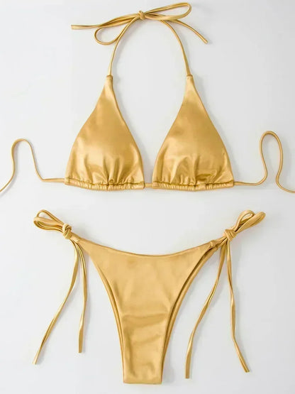Metallic Satin Two-Pieces Bikini