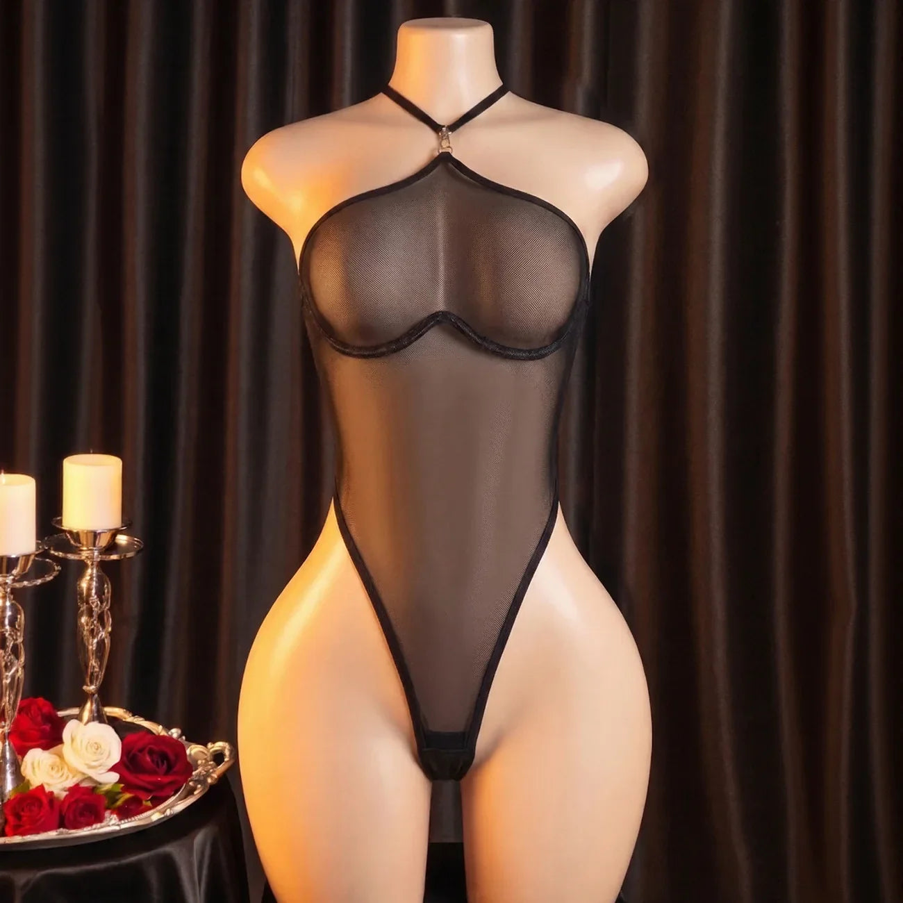 See Through Halter Black Teddies