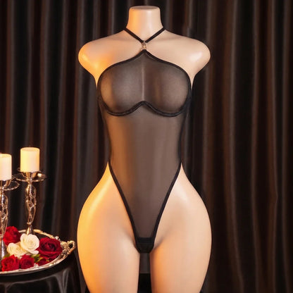 See Through Halter Black Teddies