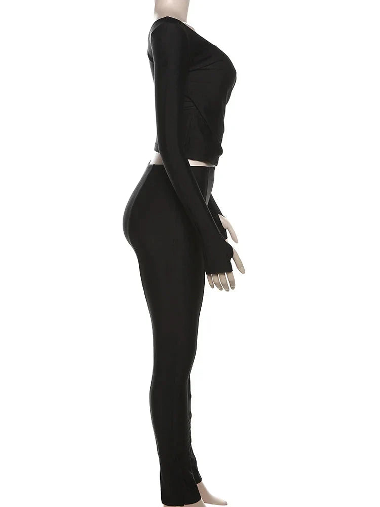 Skinny Fit Cross-Front Pants Set