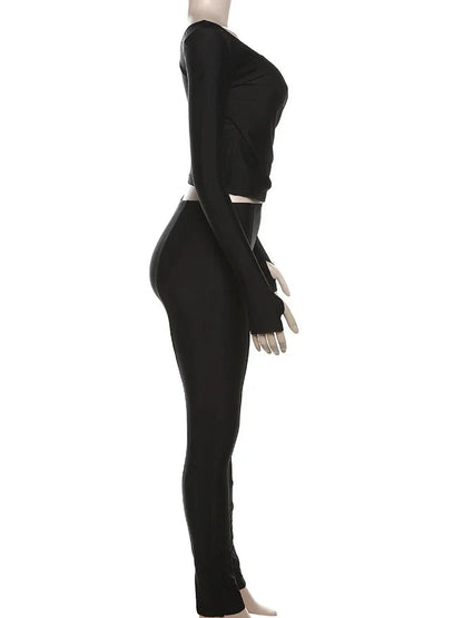 Skinny Fit Cross-Front Pants Set