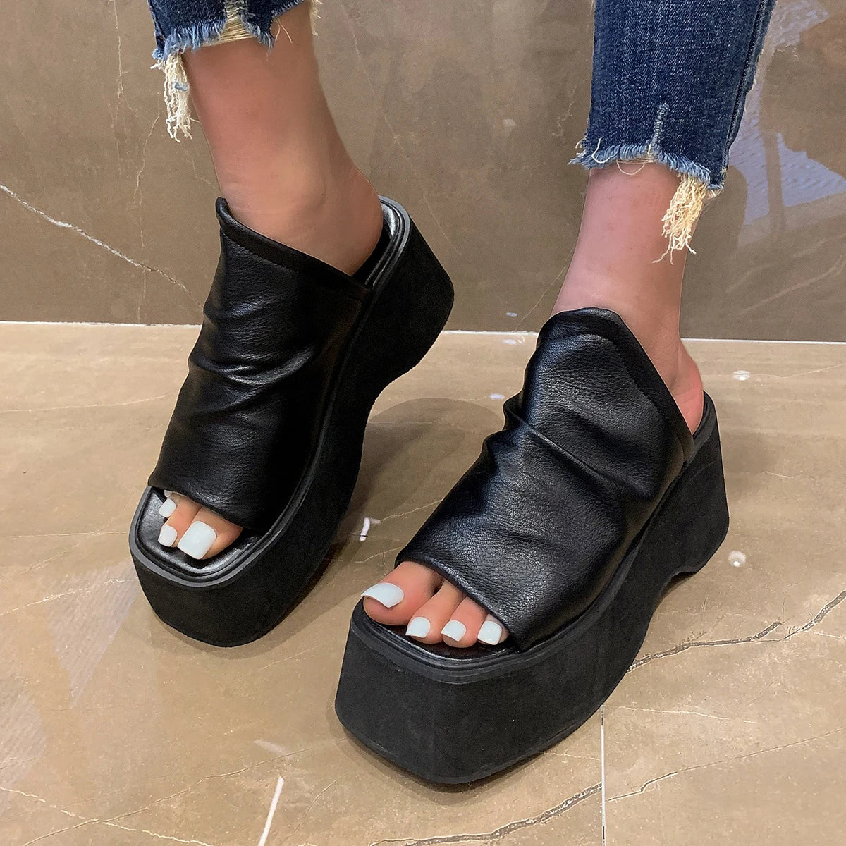 Chunky Platform Slip-On Wedges Sandals