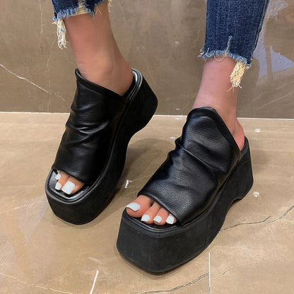 Chunky Platform Slip-On Wedges Sandals