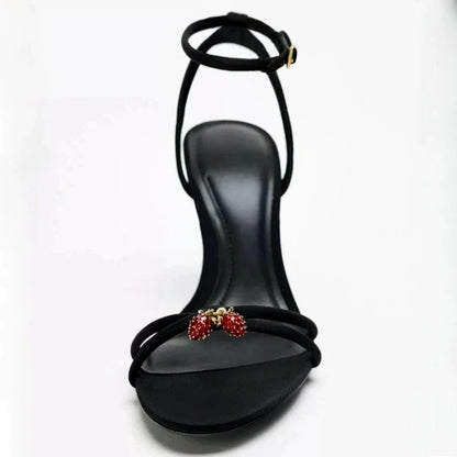 Black Ankle Strap Thin Heels Sandals