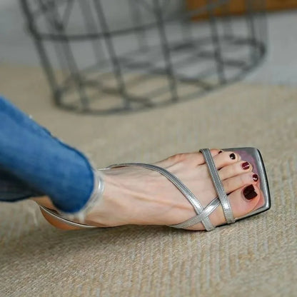 Square Toe Buckle Wedges Sandals