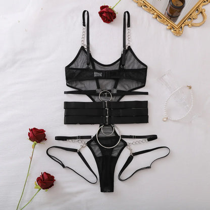 Sheer Hollow Out Chain Teddies
