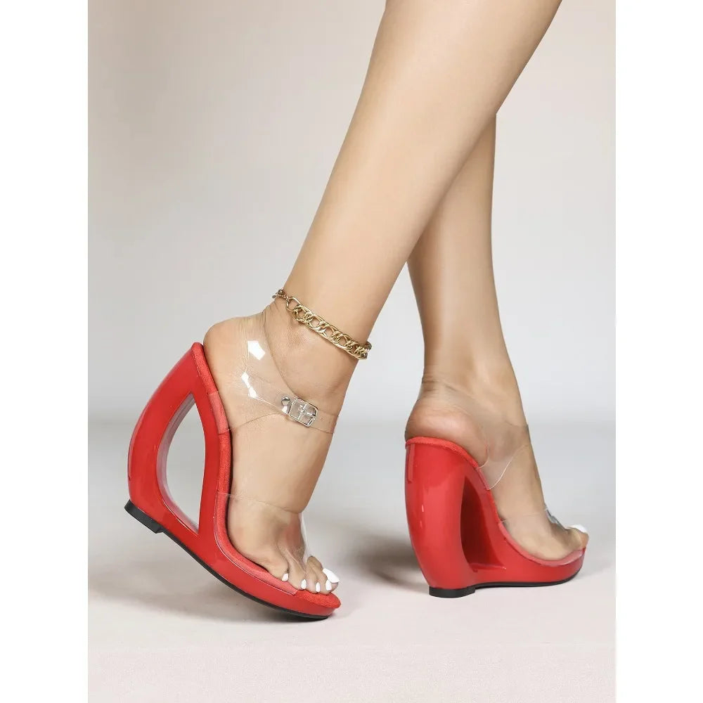 Transparent Buckle Strap Hollow Heels Sandals