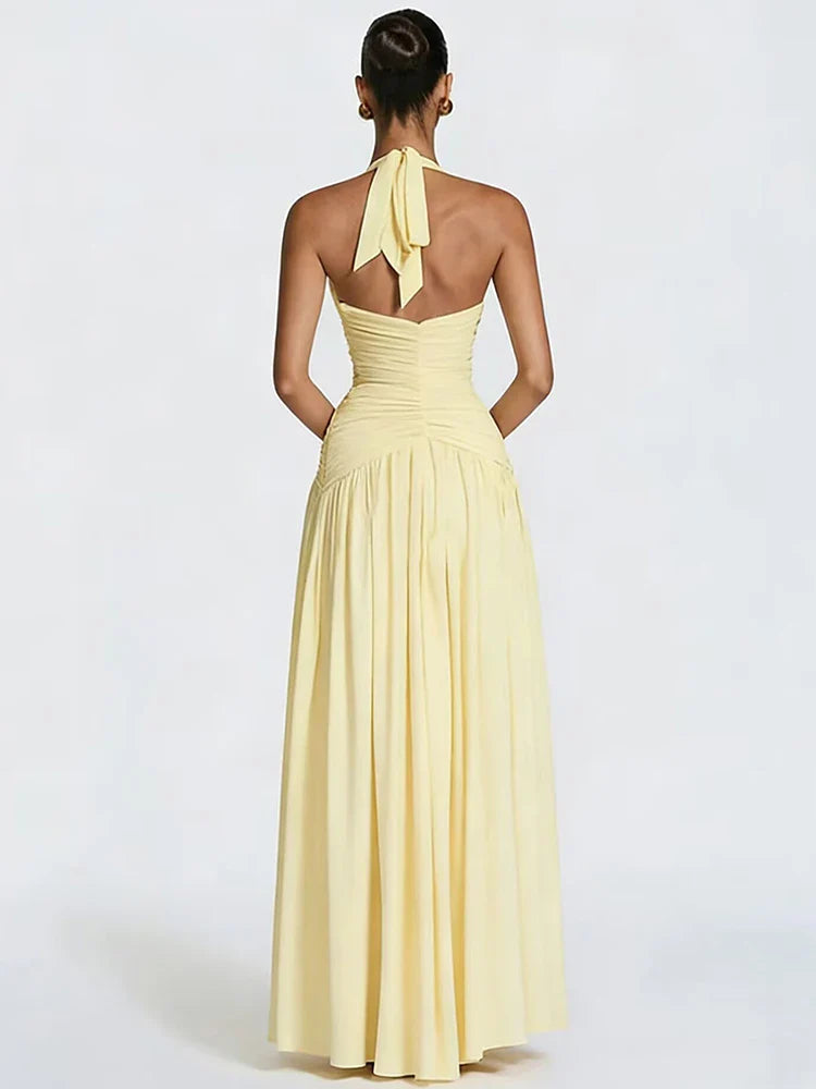Halter Deep V Neck Backless Long Dress