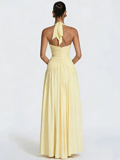 Halter Deep V Neck Backless Long Dress